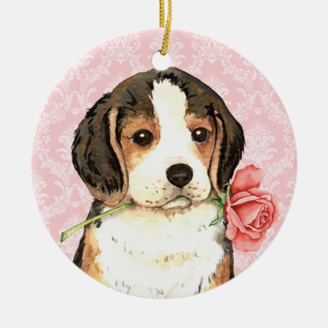 Adorno De Cerámica Valentine Rosa Beagle (Frente)