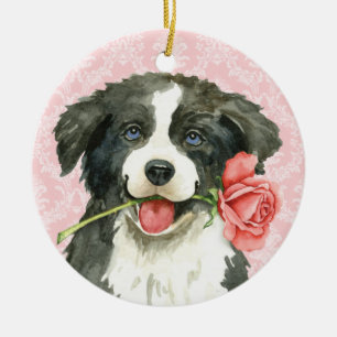 Adorno De Cerámica Valentine Rosa Border Collie