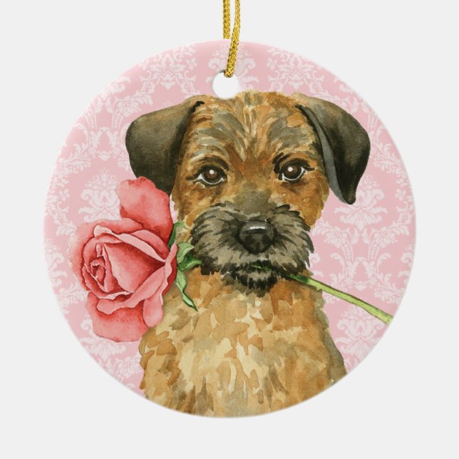 Adorno De Cerámica Valentine Rosa Border Terrier (Frente)