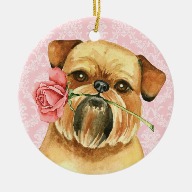 Adorno De Cerámica Valentine Rosa Brussels Griffon (Frente)