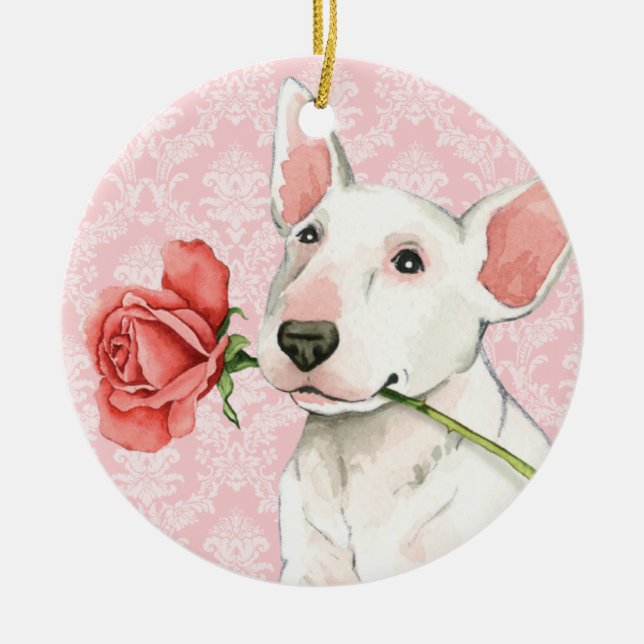 Adorno De Cerámica Valentine Rosa Bull Terrier (Frente)