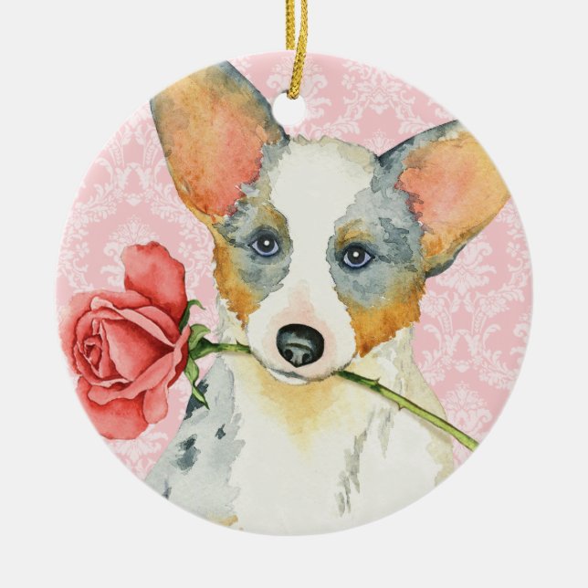 Adorno De Cerámica Valentine Rosa Cardigan Welsh Corgi (Frente)