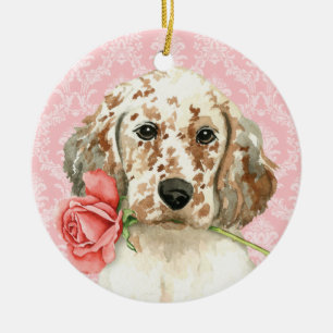 Adorno De Cerámica Valentine Rosa English Setter