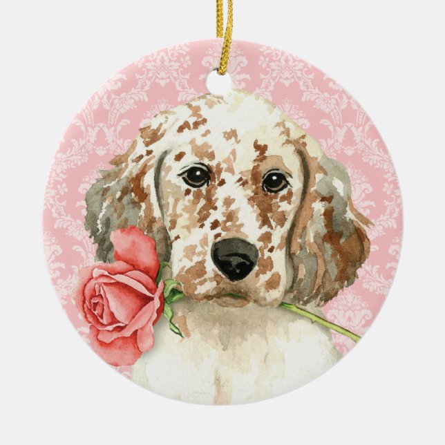 Adorno De Cerámica Valentine Rosa English Setter (Frente)