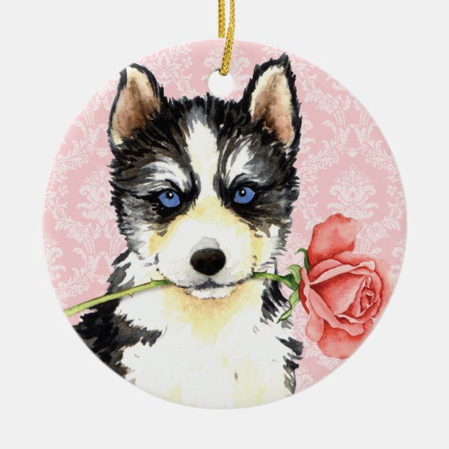 Adorno De Cerámica Valentine Rosa Husky (Frente)