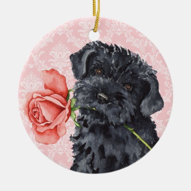 Adorno De Cerámica Valentine Rosa Kerry Blue Terrier (Frente)