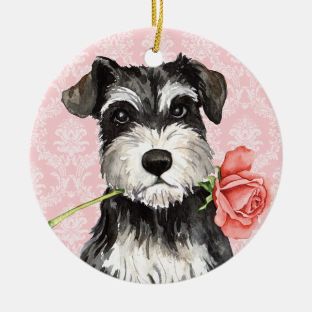 Adorno De Cerámica Valentine Rosa Mini Schnauzer (Frente)