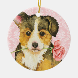 Adorno De Cerámica Valentine Rosa Pembroke Welsh Corgi