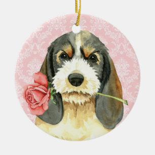 Adorno De Cerámica Valentine Rosa Petit Basset Griffon Vendeen