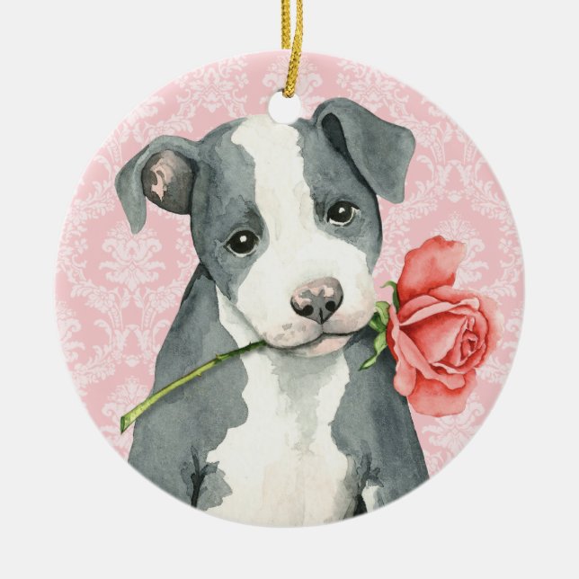 Adorno De Cerámica Valentine Rosa Pit Bull (Frente)