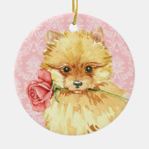 Adorno De Cerámica Valentine Rosa Pomeranian