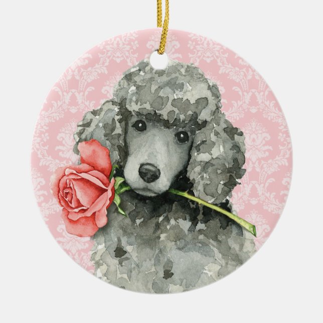 Adorno De Cerámica Valentine Rosa Standard Poodle (Frente)