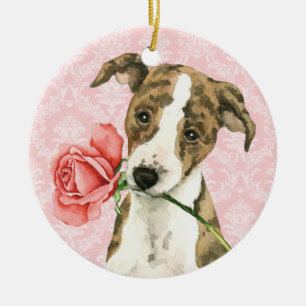Adorno De Cerámica Valentine Rose Whippet