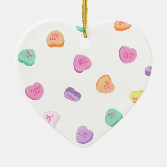 Adorno De Cerámica Valentines Day Candy Hearts Pattern (Frente)