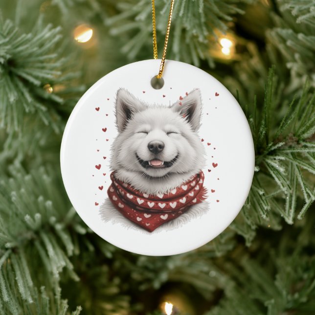 Adorno De Cerámica Valentines Day Samoyed Dog (Árbol)