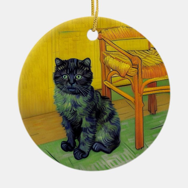 Adorno De Cerámica Van Gogh Black Cat (Frente)