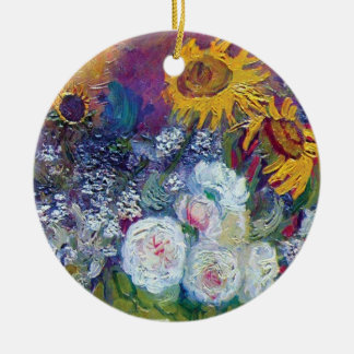 Adorno De Cerámica Van Gogh - Naturaleza Muerta con Rosas y Girasoles