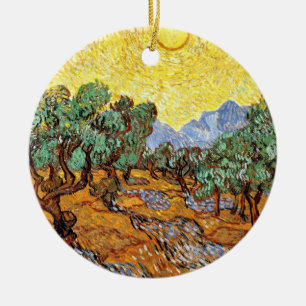 Adorno De Cerámica Van Gogh: Olivos con cielo y sol amarillo