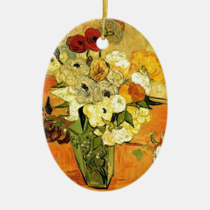 Adorno De Cerámica Van Gogh pintando caprichosas flores vides floreci