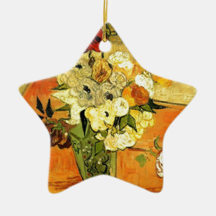 Adorno De Cerámica Van Gogh pintando caprichosas flores vides floreci