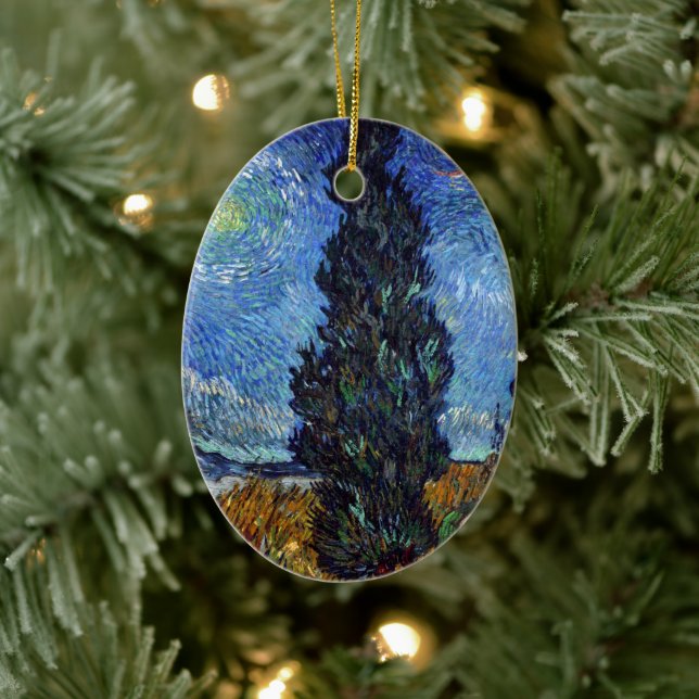 Adorno De Cerámica Van Gogh Road Con Impresionismo De Las Cipresas (Árbol)