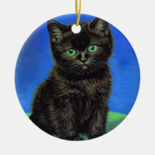 Adorno De Cerámica Van Gogh Style Black Kitten