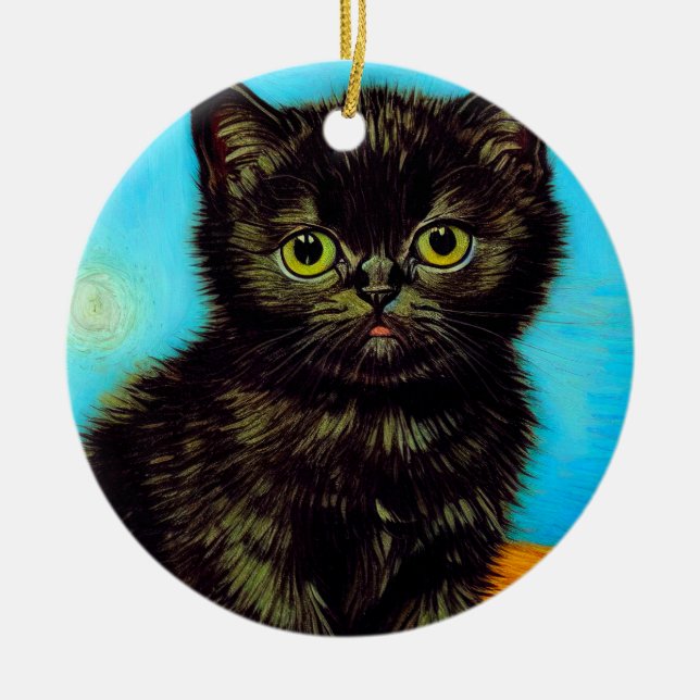 Adorno De Cerámica Van Gogh Style Pouting Kitten (Frente)