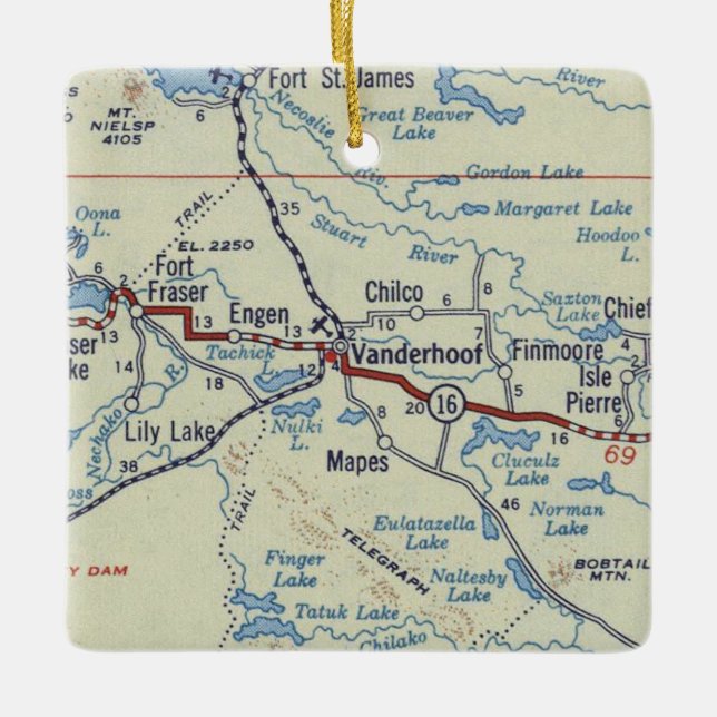 Adorno De Cerámica Vanderhoof BC Vintage Map (Anverso)