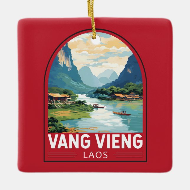 Adorno De Cerámica Vang Vieng Laos Viaje de arte (Anverso)