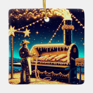 Adorno De Cerámica Vaquero Cocinando En Los Navidades De La Masa De B