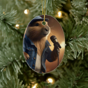 Adorno De Cerámica "Vaquero de Capybara: Serenading the Wild West"