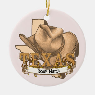 Adorno De Cerámica Vaquero de Texas nombre personalizado