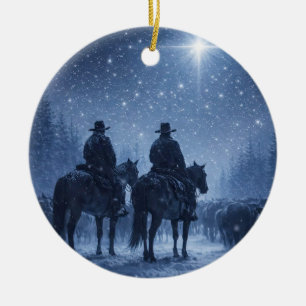 Adorno De Cerámica Vaquero occidental norte estrella Navidad ganado