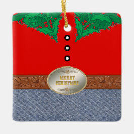 Adorno De Cerámica Vaqueros rojos de la camisa del vaquero de la