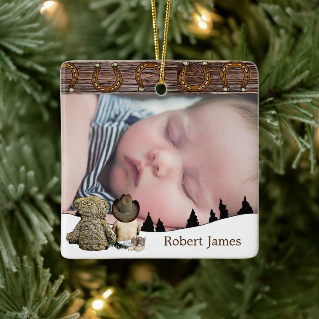 Adorno De Cerámica Vaqueros y Navidades del País del Oso de Teddy (Árbol)