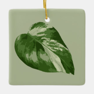 Adorno De Cerámica Variegated Monstera Leaf Ornament