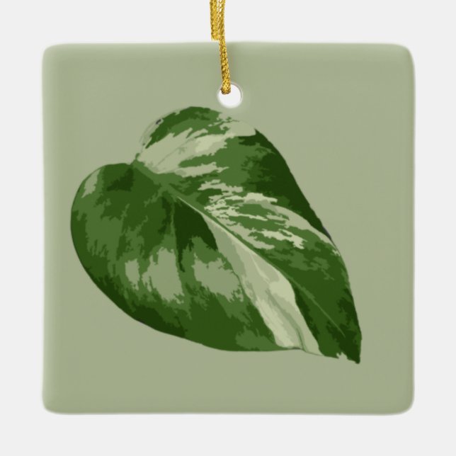 Adorno De Cerámica Variegated Monstera Leaf Ornament (Anverso)