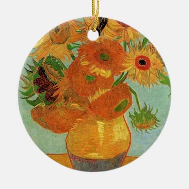 Adorno De Cerámica Vase con doce girasoles, Vincent van Gogh. (Frente)