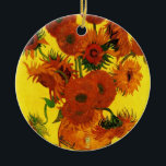 Adorno De Cerámica Vase de la vida con 15 girasoles Vincent van Gogh<br><div class="desc">Still Life: Vase con los quince girasoles de Vincent van Gogh es un bello arte vintage post impresionismo aún vida floral pintura. Hermoso ramo de girasoles recién cortados en amarillo y naranja de un jardín de verano en plena floración. Sobre el artista: Vincent Willem van Gogh (1853-1890) fue uno de...</div>