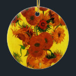 Adorno De Cerámica Vase de la vida con 15 girasoles Vincent van Gogh<br><div class="desc">Still Life: Vase con los quince girasoles de Vincent van Gogh es un bello arte vintage post impresionismo aún vida floral pintura. Hermoso ramo de girasoles recién cortados en amarillo y naranja de un jardín de verano en plena floración. Sobre el artista: Vincent Willem van Gogh (1853-1890) fue uno de...</div>