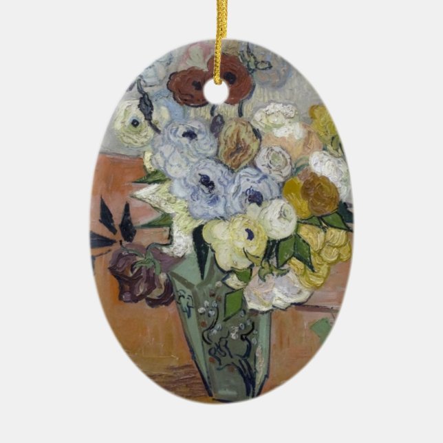 Adorno De Cerámica Vase japonesa Van Gogh con Rosas y anémonas (Frente)