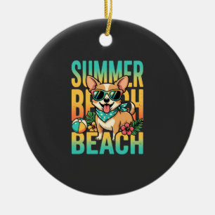 Adorno De Cerámica Vector de vacaciones de perro en la playa de veran