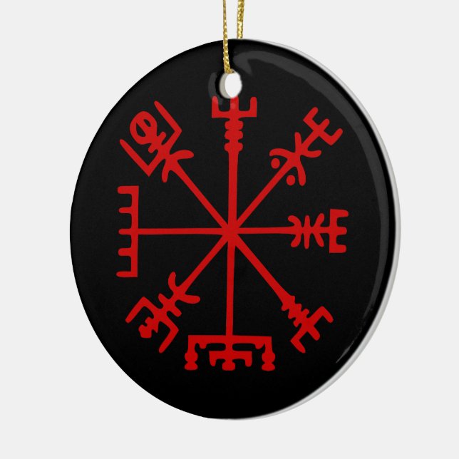 Adorno De Cerámica Vegvísir Rojo Sangre (Vegvísir Viking Compass) (Izquierda)