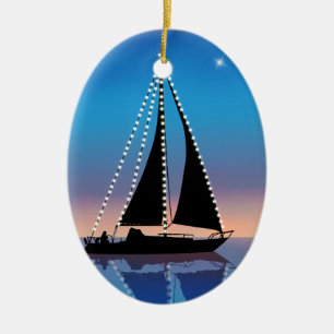 Adorno De Cerámica Vela de atardecer con luces de vacaciones
