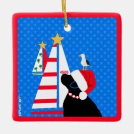 Adorno De Cerámica Vela Santa Black Dog y Navidades de Amigo de Aves