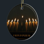 Adorno De Cerámica Velas ardientes felices de Jánuca Menorah<br><div class="desc">Las velas ardientes ornamento de cerámica elegante,  usted de Menorah del regalo feliz de Jánuca puede cambiar o suprimir el texto</div>