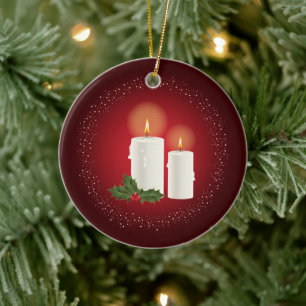 Adorno De Cerámica Velas Blancas de Navidad en Rojo con Texto Persona
