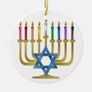 Adorno De Cerámica Velas de Arcoíris de Janucá Menorá de Oro
