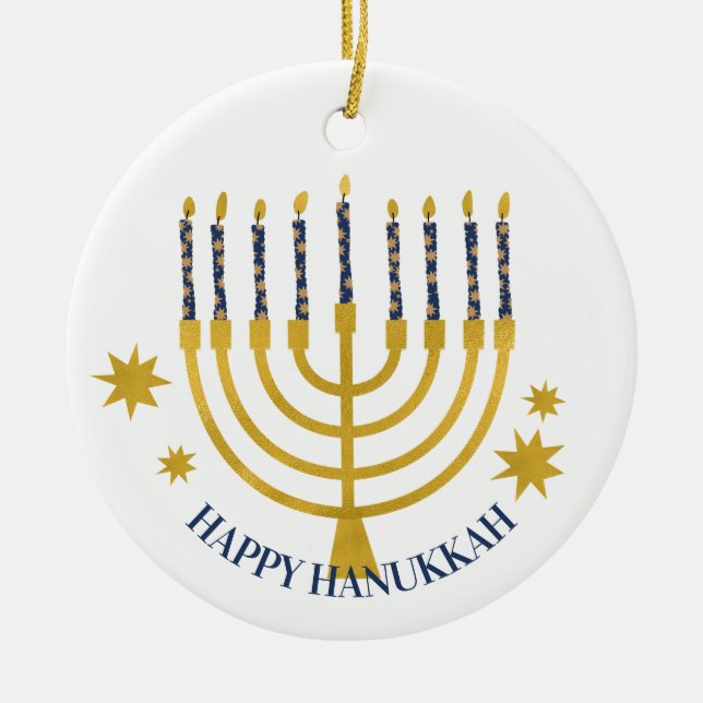 Adorno De Cerámica Velas de Menorah Felices Hanukkah (Frente)