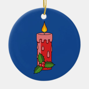 Adorno De Cerámica Velas del pilar rojo navidad con Holly